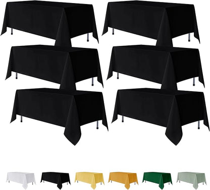 Fitable 6 Pack Black Tablecloths for Rectangle Tables, 90 x 156 Inch | Wrinkle & Stain Resistant, Washable Polyester Fabric Cloth Cover, For Wedding Party Banquet Formal Events Halloween