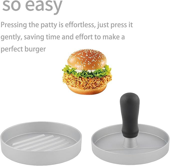Aluminum Burger Press Patty Maker with 200 Non-Stick Papers - Commercial & Home Use, Hamburger Meat Press Tool, Dishwasher Safe (Silvery)