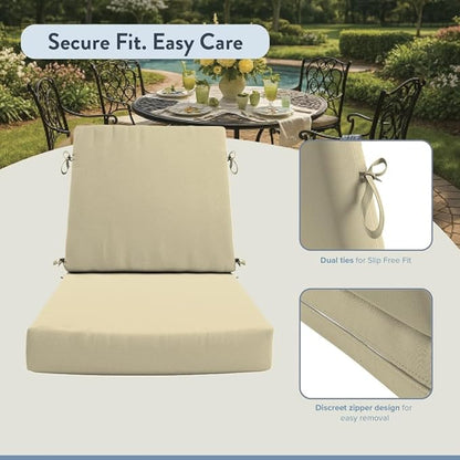 California Umbrella Outdoor Dining Chair, Set of 2 Patio Seat Cushions, 20 x 40 Inch, Premium Outdoor Memory Foam, Fade Resistant, Sunbrella Fabric, Fabric Ties, Antique Beige
