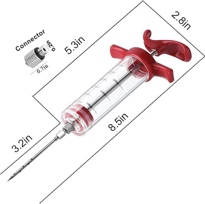 Meat Injector Syringe - 3 Marinade Injector Needles for BBQ Grill, Premium Portable Turkey Injector kit for Smoker,Marinades Injectors for Meats With 1oz Large Capacity 1 Brush Easy to Use & Clean Red