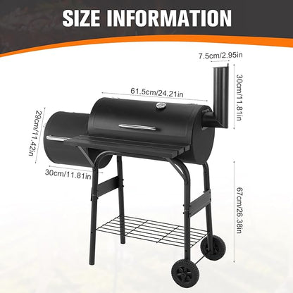Generic Spacious Cooking Area BBQ Cooker 192 Sq. In. Cooking Space Spacious Barrel Charcoal BBQ Grill for Balcony Picnics Party & Camping