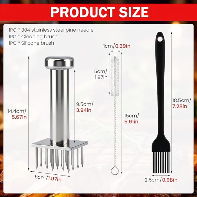 Meat Tenderizer Tool with 18 Sharp Needles, Stainless Steel Meat Tenderizer Mallet One-Piece Design, Easy Grip Meats Mallet Hammer for Tenderizing Chicken Beef Pork