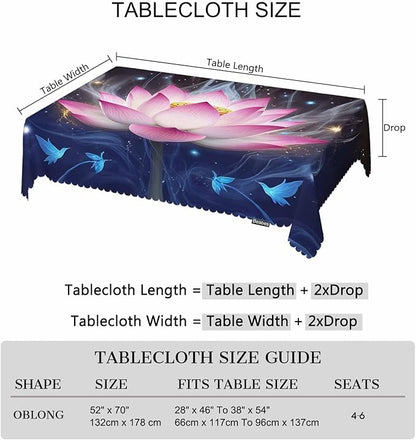 Lotus Rectangle Tablecloth 52x70 Inch Magic Water Lotus Flowers Sparkle Blue Dining Table Cloth Table Cover for Home Kitchen Restaurant Party Buffet Picnic, 4-6 Seats