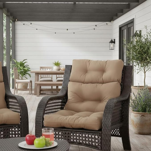 Outdoor Tufted High-Back Chair Cushions, One-Piece Hinged Seat and Back Design, Reversible with 4 Ties, Durable Polyester Fabric, Recycled Fiber Fill - Single, Coronado