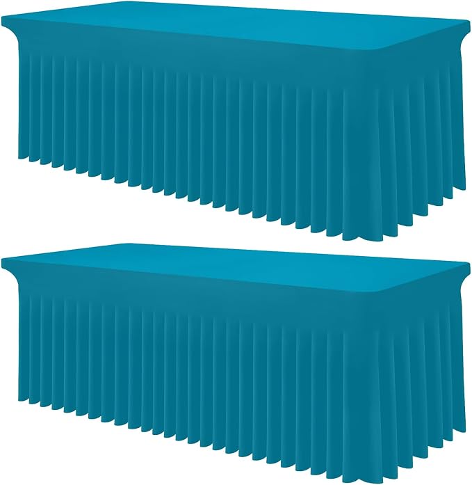 Smiry 2 Pack Spandex Elastic Fitted Table Cloth Skirt for 4FT Table | Stretch Washable Table Cloth, Banquet Table Cover for Wedding, Party, Indoor & Trade Shows, (Turquoise, 48Lx30Wx30H)