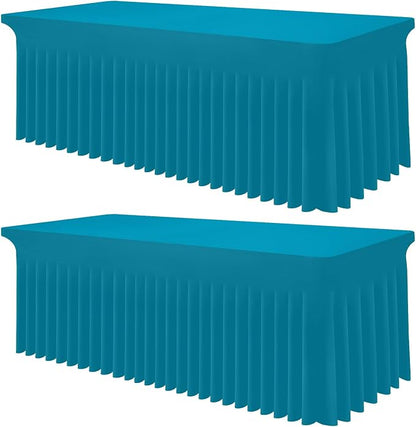 Smiry 2 Pack Spandex Elastic Fitted Table Cloth Skirt for 4FT Table | Stretch Washable Table Cloth, Banquet Table Cover for Wedding, Party, Indoor & Trade Shows, (Turquoise, 48Lx30Wx30H)