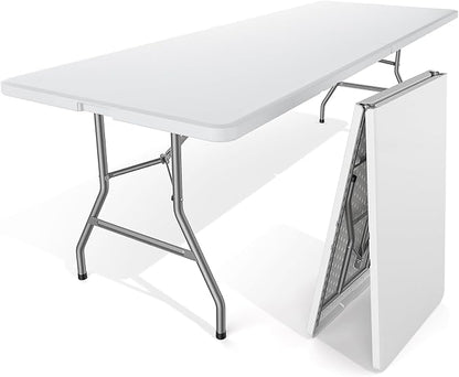 Sweetcrispy 8 FT Folding Picnic Table Easy to Fold and Store, Foldable Table for Camping Picnic Dining Party Kitchen Outdoor Indoor with Carrying Handle