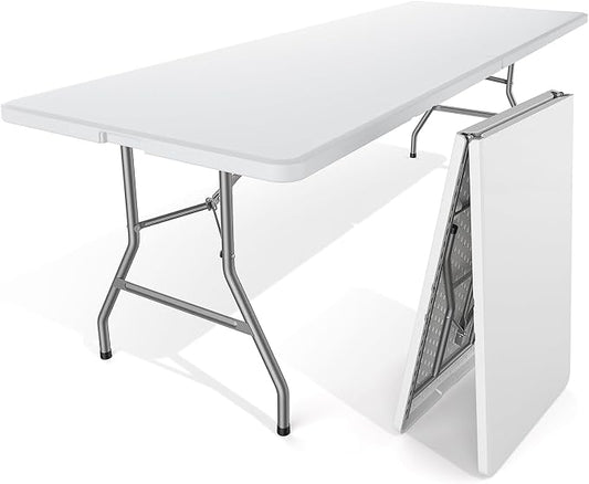 Sweetcrispy 8 FT Folding Picnic Table Easy to Fold and Store, Foldable Table for Camping Picnic Dining Party Kitchen Outdoor Indoor with Carrying Handle