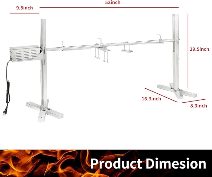 Kendane Electric Rotisserie Grill Kit, 150LB Pig Spit Rotisserie Grill, Stainless Steel Tripod Stand, 52' Pig Lamb Hooded Roaster, Charcoal Spit with 30W Motor & Height Adjustable for Camping