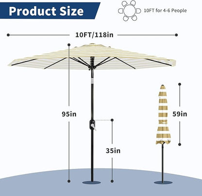 Garvee 10FT Patio Umbrella - Outdoor Table Umbrella with Smooth Crank Lift, Push Button Tilt and 8 Sturdy Ribs - Market Umbrella UV Protection Waterproof for Pool, Deck, Yard, Garden