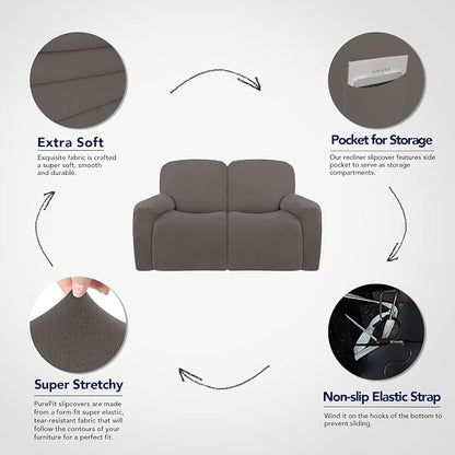 PureFit Super Stretch Loveseat Recliner Sofa Couch Cover with Pocket | 2 Seats Non Slip Soft Sofa Slipcover, Washable Reclining Furniture Protector for Pets (Recliner Loveseat, Taupe)
