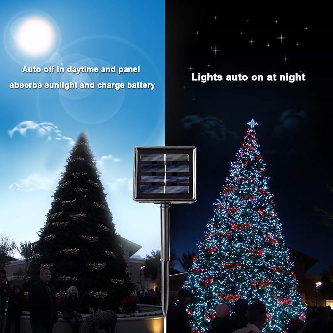 Toodour Solar Christmas Lights Outdoor, 2 Packs Total 144ft 400 LED Solar String Lights with 8 Mode, Outdoor Christmas String Light for Garden, Patio, Fence, Balcony, Xmas Tree Decor - Multicolor