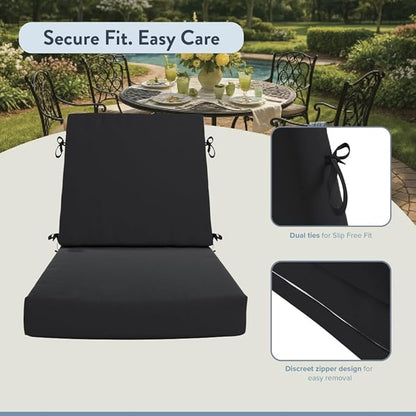California Umbrella Outdoor Dining Chair, Set of 4 Patio Seat Cushions, 20 x 40 Inch, Premium Outdoor Memory Foam, Fade Resistant, Sunbrella Fabric, Fabric Ties, Black