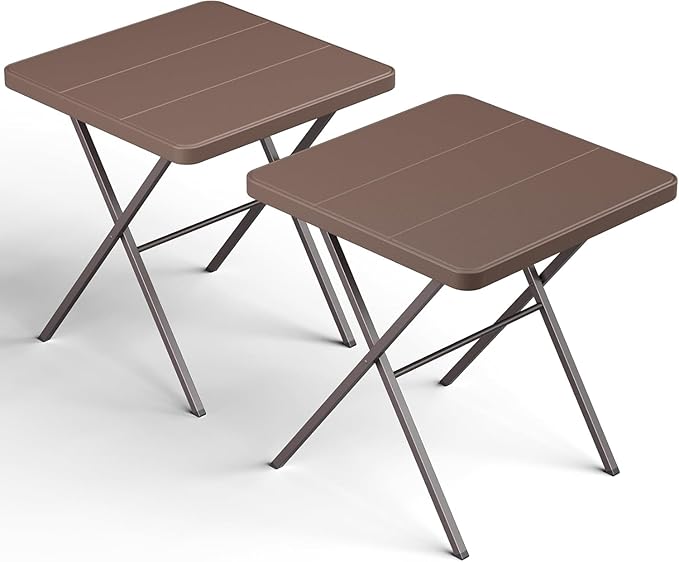 2 Pack 27" Square Folding Tables, Portable Card Table No Assembly, Heavy Duty Steel Frame Indoor Outdoor Table for Patio, Camping, Picnic, RV, Balcony, Parties, Small Spaces