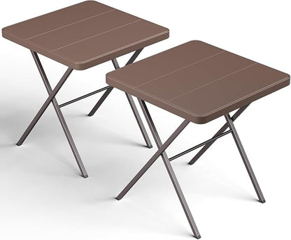 2 Pack 27" Square Folding Tables, Portable Card Table No Assembly, Heavy Duty Steel Frame Indoor Outdoor Table for Patio, Camping, Picnic, RV, Balcony, Parties, Small Spaces