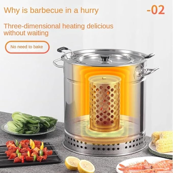 Portable Vertical Charcoal Smoker Grill,Barrel Stainless Steel Split Oven, 360° All Round Roasting,Outdoor Camping Smokeless Charcoal Barbecue Hanging Stove(Color:Large)