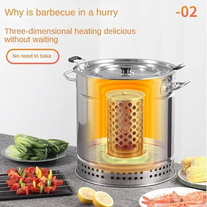 Portable Vertical Charcoal Smoker Grill,Barrel Stainless Steel Split Oven, 360° All Round Roasting,Outdoor Camping Smokeless Charcoal Barbecue Hanging Stove(Color:Small)