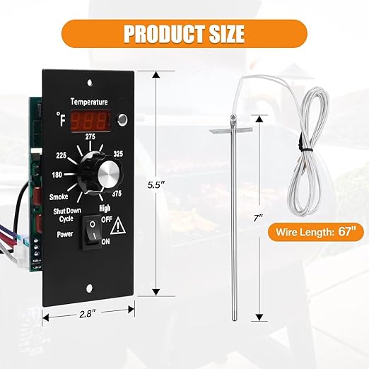 Digital Thermostat Control Panel Kit for Traeger Wood Pellet Grills, BAC236 Replacement Parts Digital Thermometer Pro Controller with 7" RTD Temperature Probe Sensor BAC194 Smoker Accessories