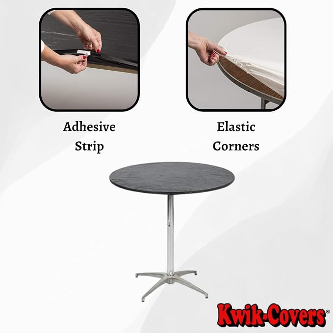 30" Round Fitted Plastic Table Covers, Bundle of 5 (Black)