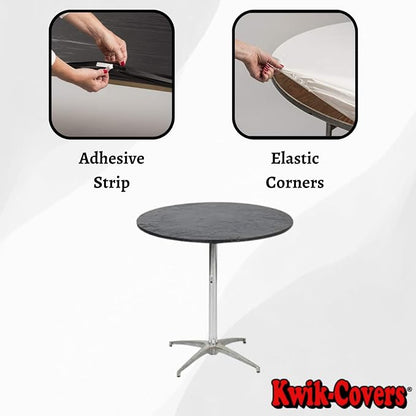 30" Round Fitted Plastic Table Covers, Bundle of 5 (Black)