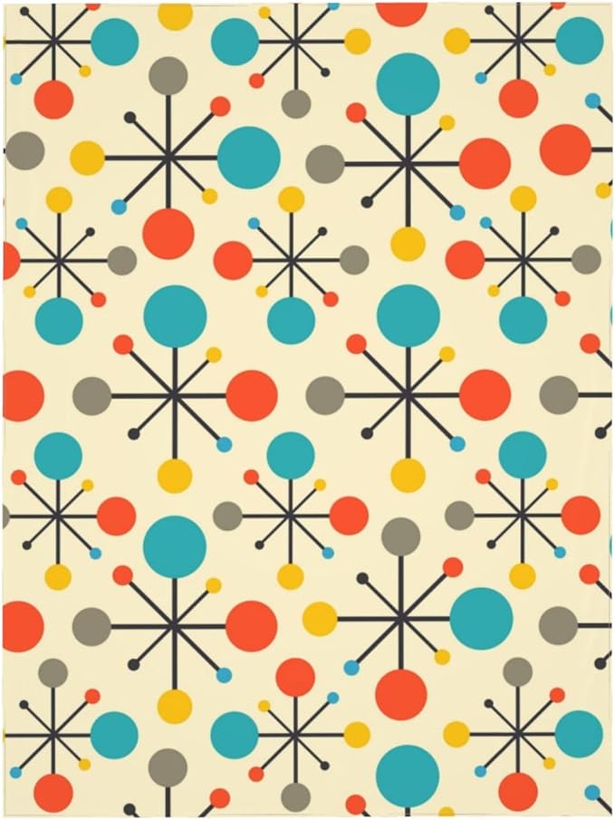 Mid Century Fifties Modern Atomic Retro Colors Tablecloth 54"x72" Outdoor Indoor Washable Waterproof Table Cloth for Parties Picnic Bbqs Kitchen Dining Room Decor, Yellow Rectangle Table Covers