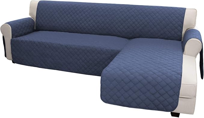 Easy-Going Reversible L-Shape Sectional Couch Cover, Small, Dark Blue | Soft Sofa Slipcover For Dogs, Fits Left/Right Chaise Lounge Protector, Water Resistant Mat For Living Room
