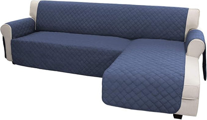 Easy-Going Reversible L-Shape Sectional Couch Cover, Small, Dark Blue | Soft Sofa Slipcover For Dogs, Fits Left/Right Chaise Lounge Protector, Water Resistant Mat For Living Room