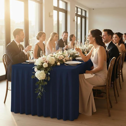 6 Pack Navy Spandex Table Covers 6ft Rectangle Ruffle Skirts for Party | Elastic Table Covers 6 Foot, Pleated Fitted Table Cloths, Wrinkle Resistant Elegant Table Skirts Wedding, Banquets