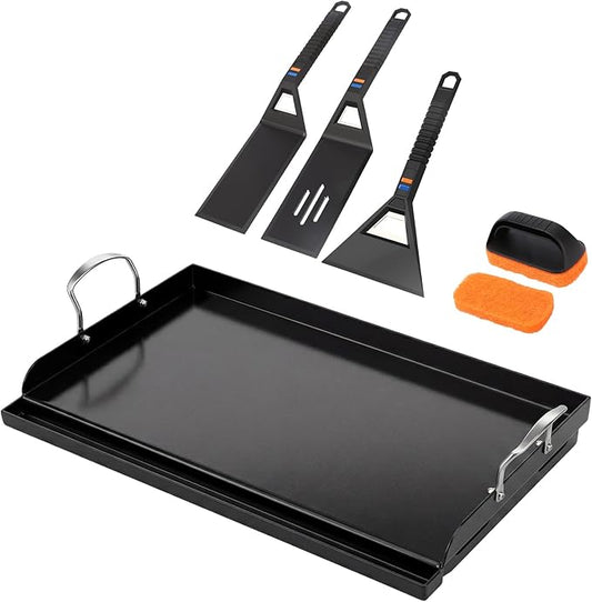 Utheer Griddle Kit, 25" x 16" Nano-Ceramic Nonstick Flat Top Griddle with 5-Piece Scratch-Free Silicone Tools, Universal Grill Griddle for Gas & Charcoal Grills, BBQ, Camping and Parties