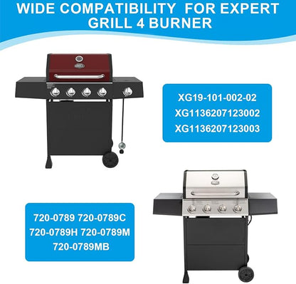 Grill Parts Kit, 2-Pack Cooking Grates, 4-Pack Heat Plates, 4-Pack Burners and Igniters for Expert Grill 4 Burner 720-0789 series, for Expert Grill Replacement Parts XG19-101-002-02, XG1136207123002