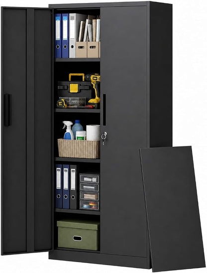 Metal Storage Cabinet with Lock, 72"H Garage Storage Cabinet, Black | Storage Cabinet with 2 Doors and 4 Adjustable Shelves, Steel Locking File Cabinet for Garage Office Home, 72"H x 18"D x 35"W