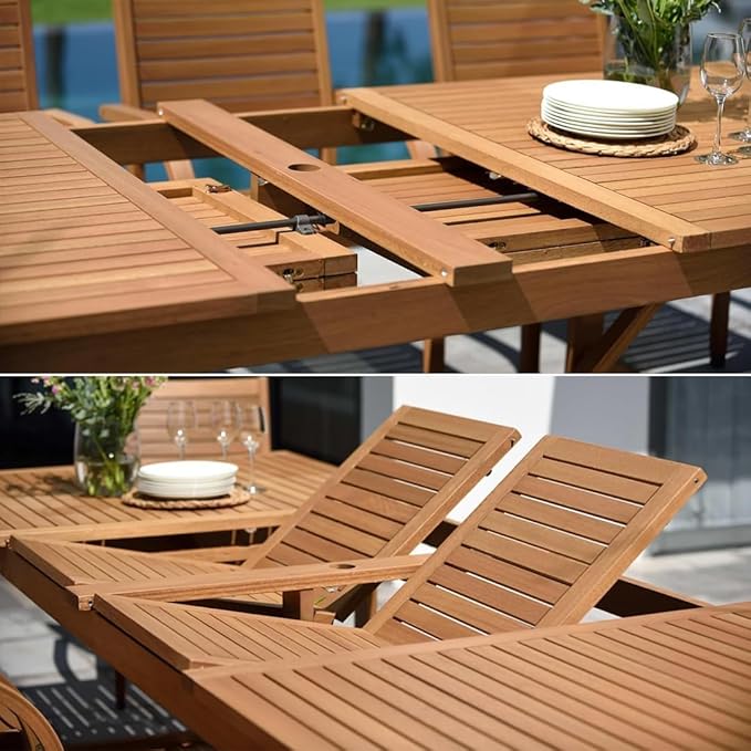 Amazonia Jefferson 9-Piece Patio Extendable Dining Table Set | Light Grey Wicker Chairs with Cushion | Ideal for Outdoors and Indoors