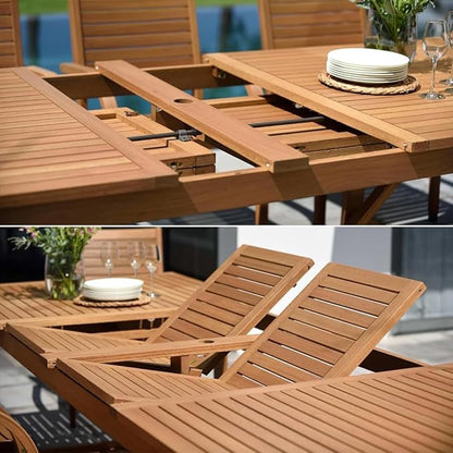 Amazonia Jefferson 9-Piece Patio Extendable Dining Table Set | Light Grey Wicker Chairs with Cushion | Ideal for Outdoors and Indoors