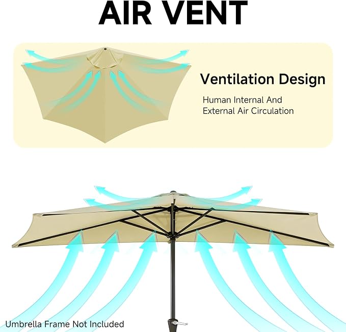 9FT 5Ribs Patio Half Umbrella Replacement Canopy Cover, Half Outdoor Umbrella Replacement Cloth, Market Yard Umbrellas Top Cover, Waterproof & UV-Protective (Only Canopy, Frame Not Included)