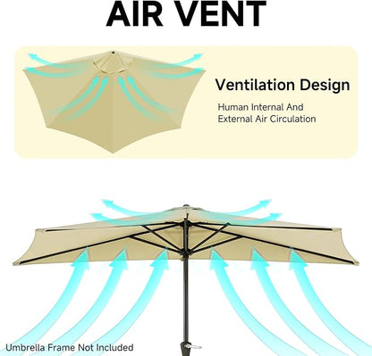 9FT 5Ribs Patio Half Umbrella Replacement Canopy Cover, Half Outdoor Umbrella Replacement Cloth, Market Yard Umbrellas Top Cover, Waterproof & UV-Protective (Only Canopy, Frame Not Included)