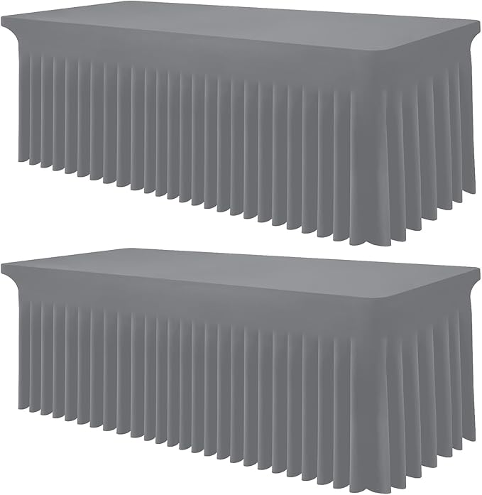 Smiry 2 Pack Spandex Elastic Fitted Table Cloth Skirt for 8FT Table | Stretch Washable Table Cloth, Banquet Table Cover for Wedding, Party, Indoor & Trade Shows, (Grey, 96Lx30Wx30H)
