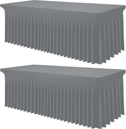 Smiry 2 Pack Spandex Elastic Fitted Table Cloth Skirt for 8FT Table | Stretch Washable Table Cloth, Banquet Table Cover for Wedding, Party, Indoor & Trade Shows, (Grey, 96Lx30Wx30H)