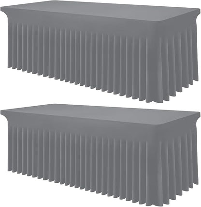 Smiry 2 Pack Spandex Elastic Fitted Table Cloth Skirt for 6FT Table | Stretch Washable Table Cloth, Banquet Table Cover for Wedding, Party, Indoor & Trade Shows, (Grey, 72Lx30Wx30H)