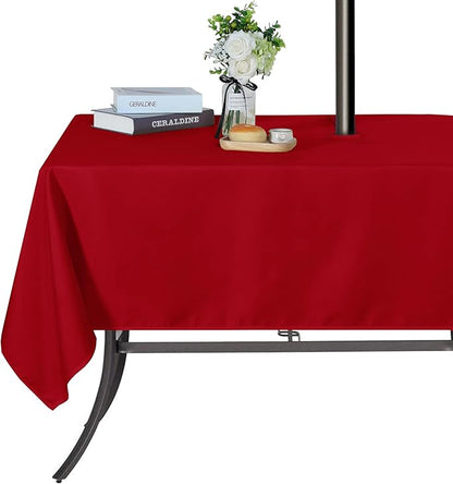 SARAFLORA Outdoor and Indoor Tablecloth -60x102 inch Red, Wrinkle Free Washable Waterproof Table Cloth with Umbrella Hole and Zipper Rectangle Table Cover for Spring/Summer/Patio/Picnic/BBQS/Party