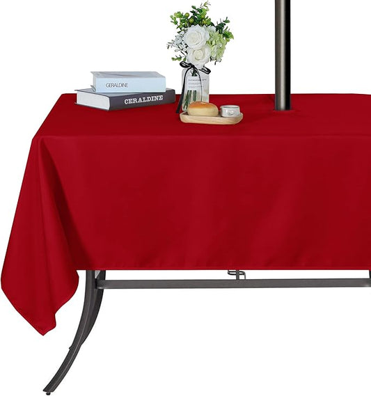 SARAFLORA Outdoor and Indoor Tablecloth -60x120 inch Red, Wrinkle Free Washable Waterproof Table Cloth with Umbrella Hole and Zipper Rectangle Table Cover for Spring/Summer/Patio/Picnic/BBQS/Party
