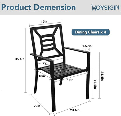 Patio Dining Chairs Set of 4, Stackable Metal Patio Chairs with High Back for Deck Bistro Porch Lawn, Black Wrought Iron Outdoor Dining Chairs