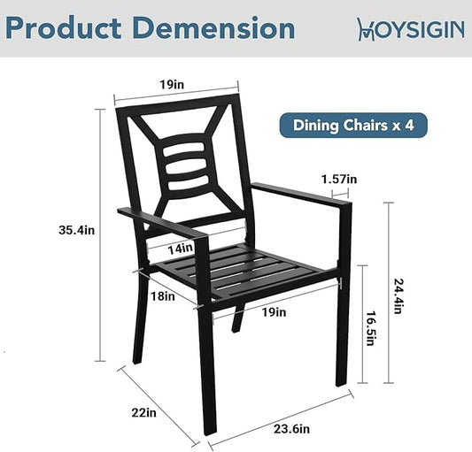 Patio Dining Chairs Set of 4, Stackable Metal Patio Chairs with High Back for Deck Bistro Porch Lawn, Black Wrought Iron Outdoor Dining Chairs
