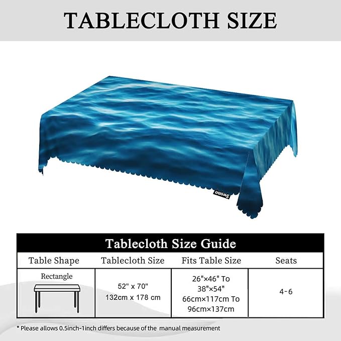 Swono Ocean Waves Table Covers 52x70 Inch Tropical Blue Ocean Waves Seawater Flow Wipeable Tablecloth Kitchen Dinning Tabletop Decoration, Table Cloth for Outdoor and Indoor Use
