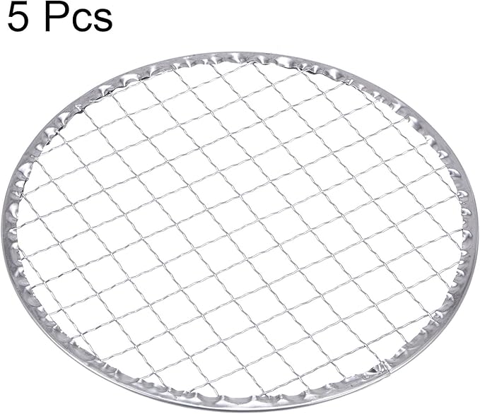 HARFINGTON 5pcs Round BBQ Grill Net 6.5" Dia Galvanized Iron Barbecue Mesh Mat for Baking Smoking Charcoal Grilling Roasting