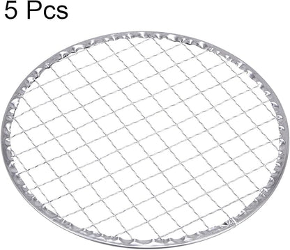 HARFINGTON 5pcs Round BBQ Grill Net 6.5" Dia Galvanized Iron Barbecue Mesh Mat for Baking Smoking Charcoal Grilling Roasting