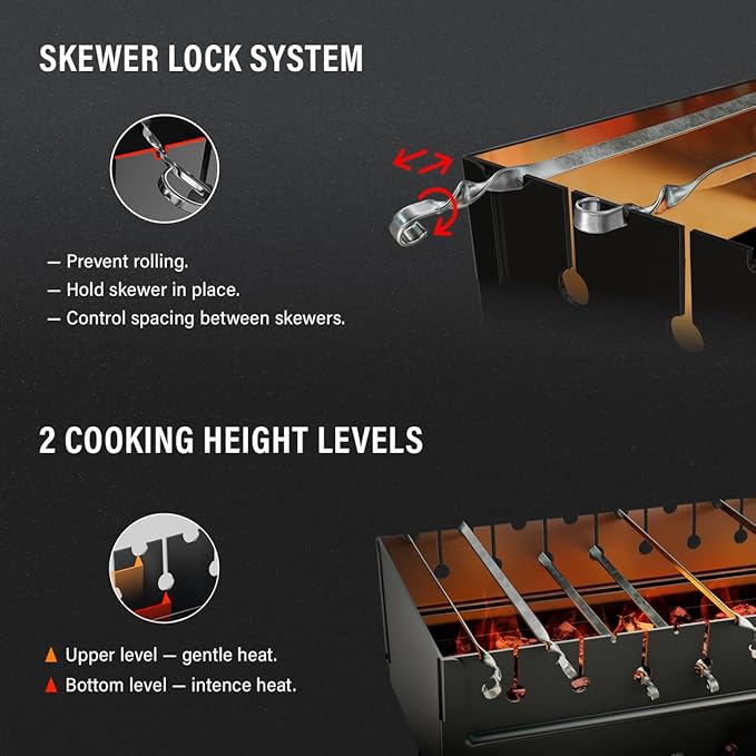 Charcoal Grill for 10 Skewers - Portable Barbecue Kabob Camp Grills - Foldable Metal Mangal - Kebab Shish BBQ for EDC Picnic Outdoor Cooking Camping Hiking (Skewers Not Included)