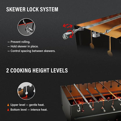 Charcoal Grill for 8 Skewers - Portable Barbecue 16.9"×11.8"×21.2" Kabob Camp Grills - Foldable Metal Mangal - Kebab Shish - BBQ for EDC Picnic Outdoor Cooking Camping Hiking (Skewers Not Included)
