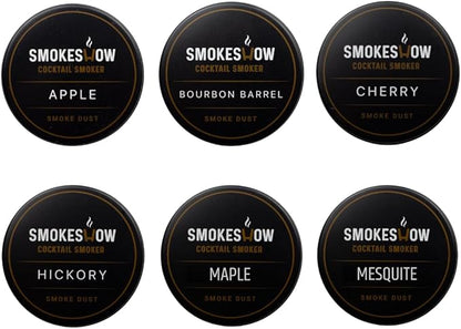 Wood Chips for Cocktail Smoker 4 oz tins. Apple, Hickory, Cherry, Bourbon Soaked Oak, Maple & Mesquite (6-Pack - All Wood Chips)