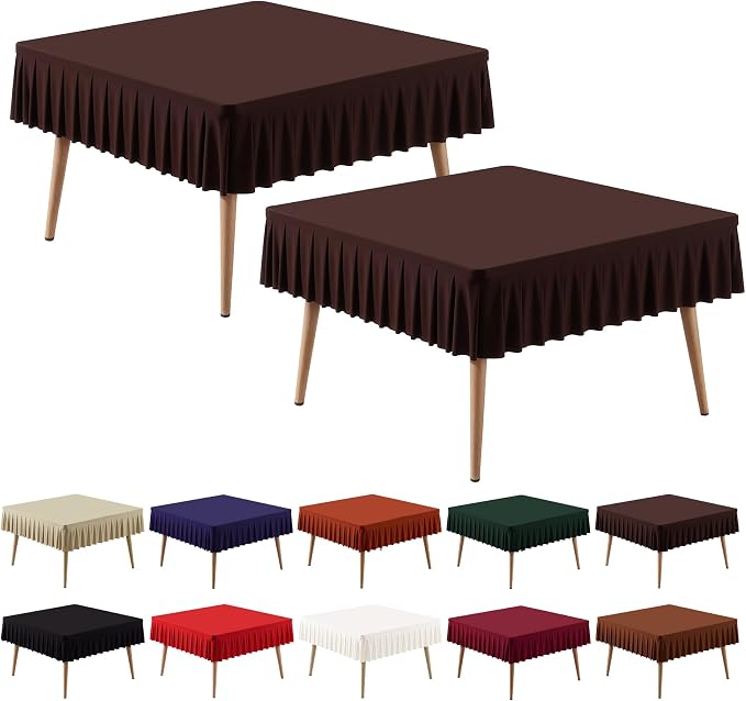 PARTISKY Chocolate Spandex Square Tablecloths 48x48 Inch, 2 Pack Wrinkle Free Fitted Card Table Cloth Stretch Square Table Cover for Kitchen Dinner, Holiday Party, Wedding Banquet, Display Trade Show