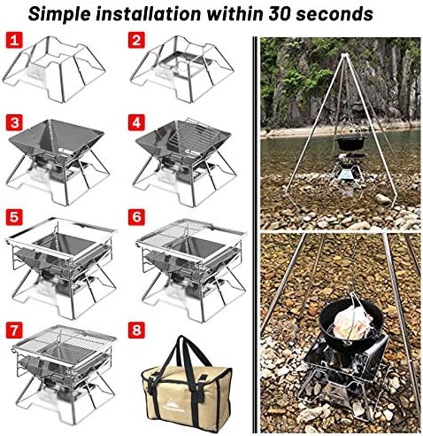 Foldable Portable Charcoal Grill for Camping BBQ Grills, Outdoor Barbecue Grill with 30-Second Setup, Stainless Steel Construction, Compact Carry Bag for Picnic and Travel,A-1